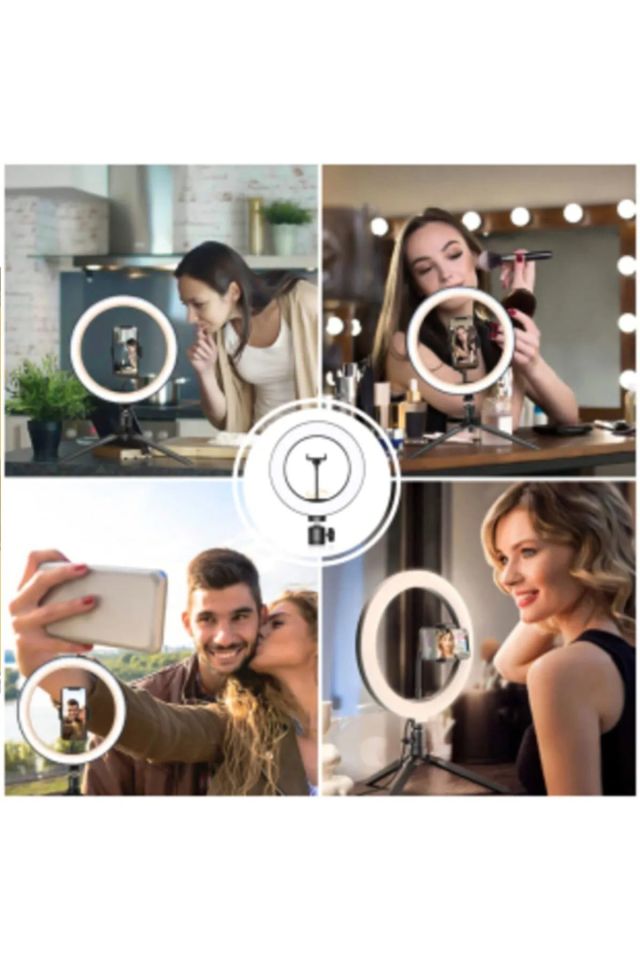 Telefon Tutuculu Makyaj Işığı - Masa Ayaklı 10 Inç Ring Lıght Uyumlu Influencer Youtuber Tiktok