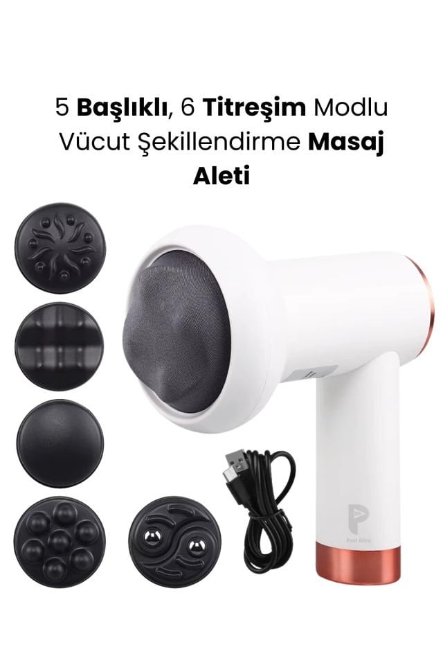 Masaj Tabancası 5 Başlıklı, 6 Titreşim Modlu Vücut Şekillendirme Aleti