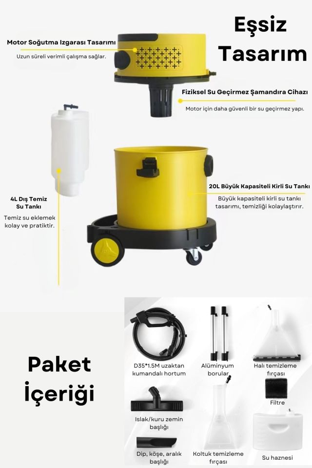 Vakumlu Halı Yıkama Makinesi / 1200 W ( Dış mekan, otel, garaj, ticari ve ev kullanımı )
