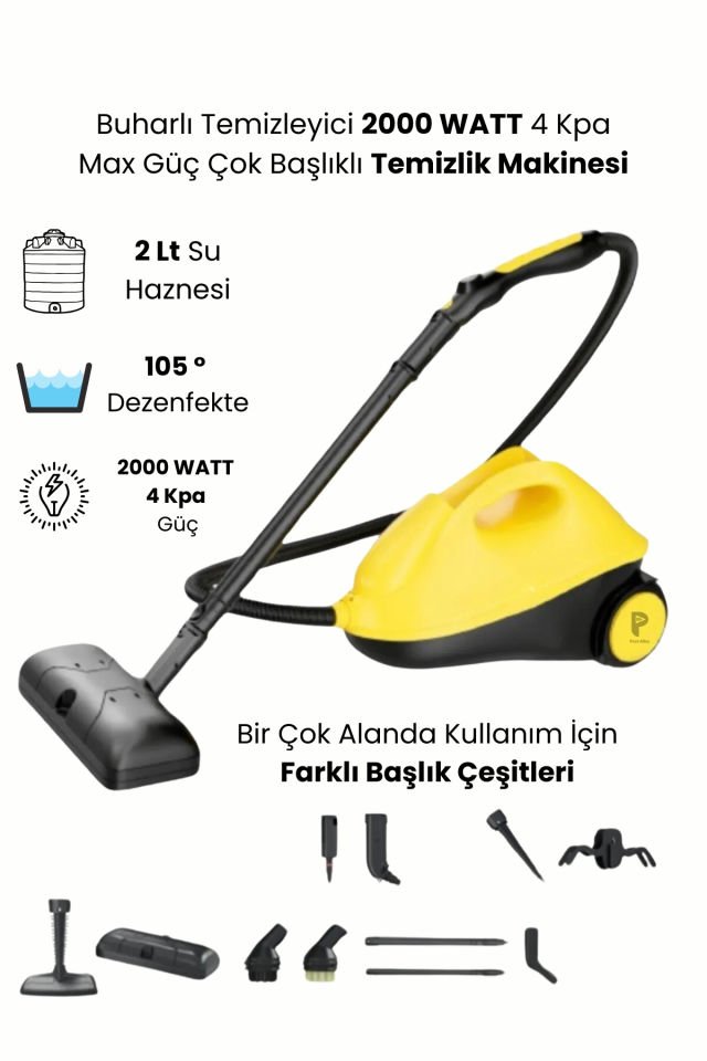Çok Başlıklı Buharlı Temizlik Makinesi - 2 Lt Su Haznesi - 2000 Watt