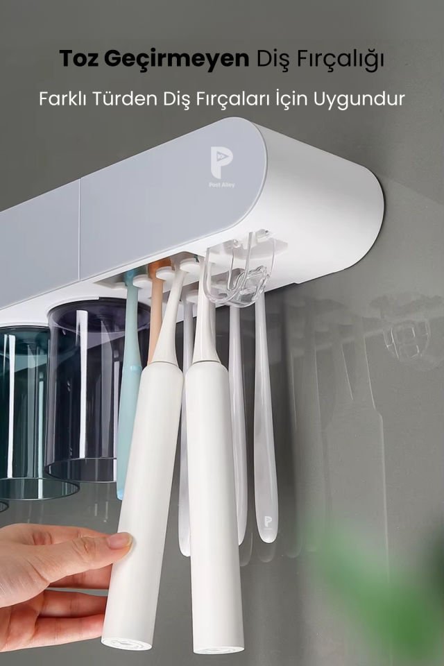 Manyetik 4'lü Bardak Tutuculu Diş Macunu Sıkacağı ve Banyo Düzenleyici