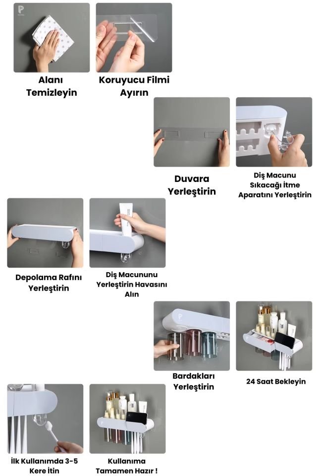 Manyetik 4'lü Bardak Tutuculu Diş Macunu Sıkacağı ve Banyo Düzenleyici