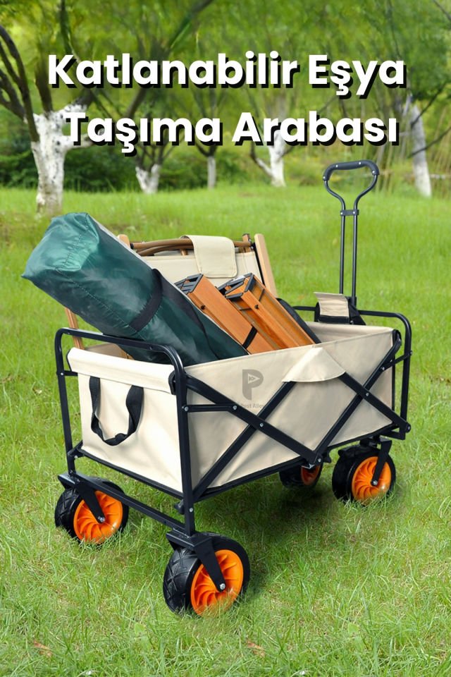 Fren Sistemli Çok Amaçlı Katlanır Plaj Kamp Piknik Eşya Taşıma Arabası (90x100x50 cm)