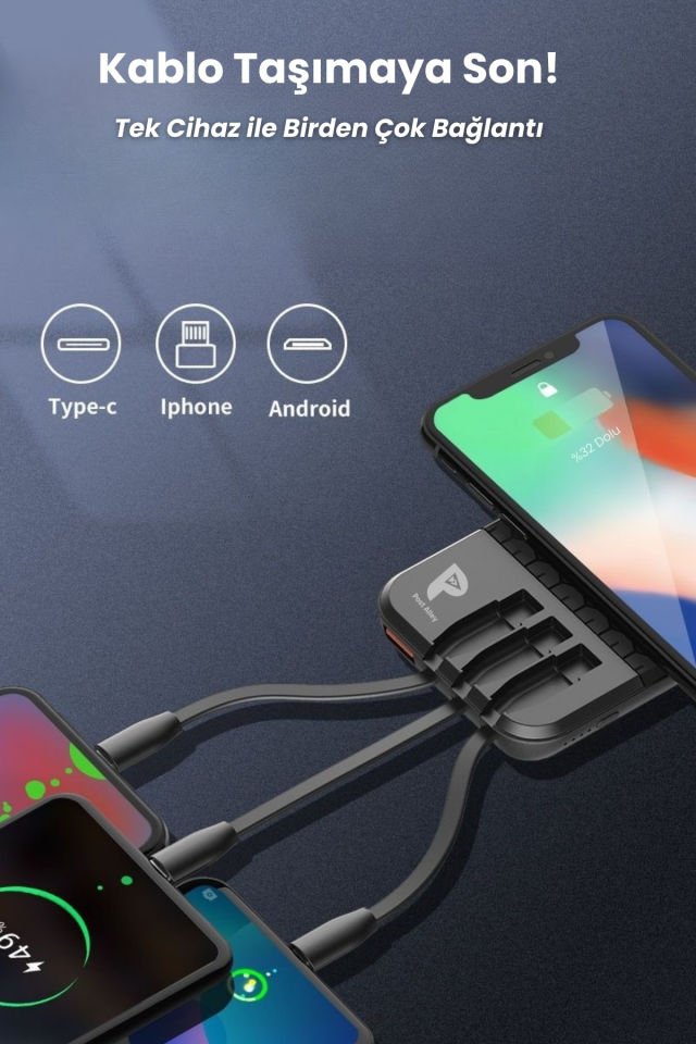 5w Kablosuz Telefon Stantlı Taşınabilir Powerbank  10000 mAh