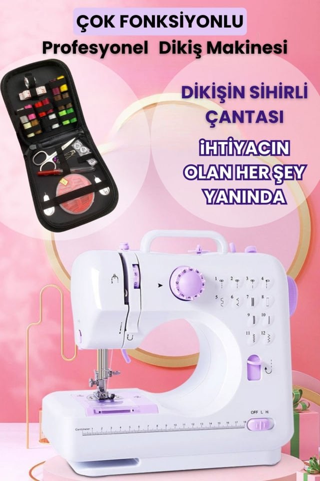 12 Fonksiyonlu Profesyonel Dikiş Makinesi Dikiş Çantalı