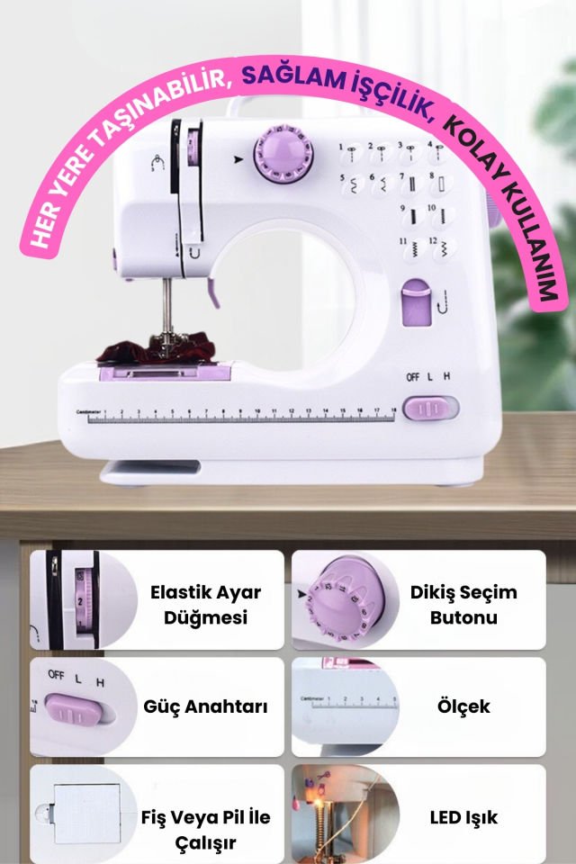 12 Fonksiyonlu Profesyonel Dikiş Makinesi Dikiş Çantalı