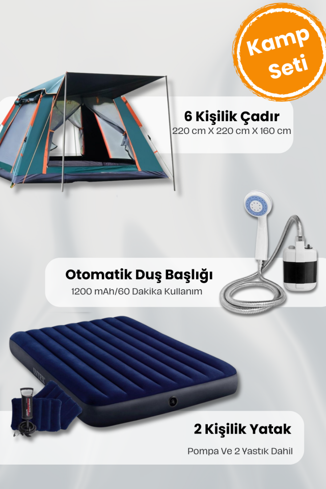 6 kişilik tenteli çadır seti ,ocak  ve otomatik kamp çadırı