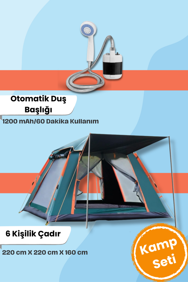 Otomatik Duş Başlığı + 6 Kişilik Otomatik Kamp Çadır Set