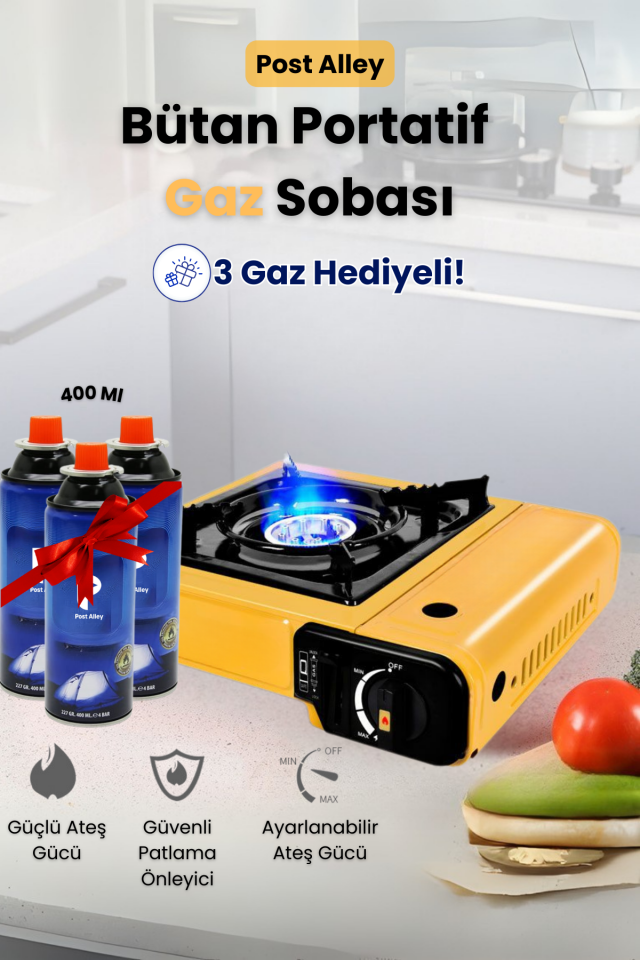 Kamp Ocağı Bütan Propan Gazlı ( 3 Tüp Gaz Hediye, Farklı Renk Seçenekleri )