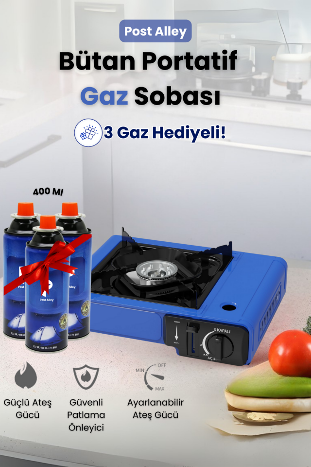 Kamp Ocağı Bütan Propan Gazlı ( 3 Tüp Gaz Hediye, Farklı Renk Seçenekleri )