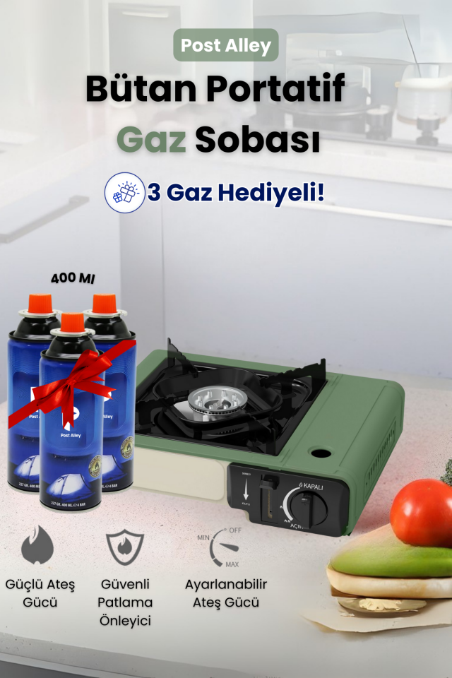 Kamp Ocağı Bütan Propan Gazlı ( 3 Tüp Gaz Hediye, Farklı Renk Seçenekleri )