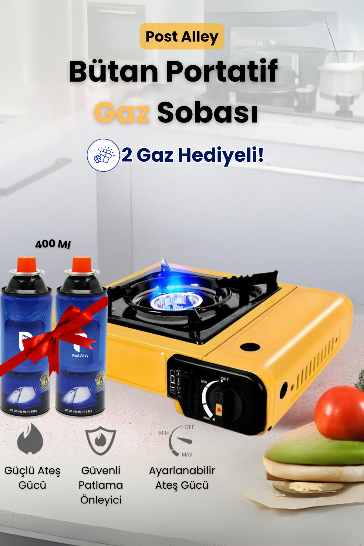 Kamp Ocağı Bütan Propan Gazlı ( 2 Tüp Gaz Hediye, Farklı Renk Seçenekleri )