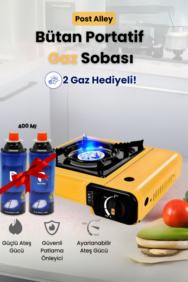Kamp Ocağı Bütan Propan Gazlı ( 2 Tüp Gaz Hediye, Farklı Renk Seçenekleri )