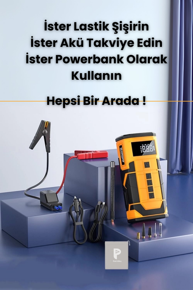 Akü Takviyeli Lastik Şişirme Kompresörü 8000 mAh