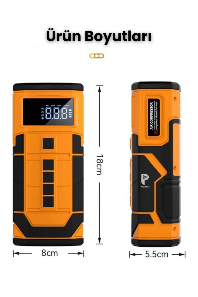 Akü Takviyeli Lastik Şişirme Kompresörü 8000 mAh