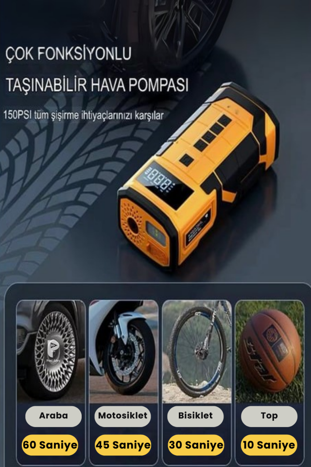 Akü Takviyeli Lastik Şişirme Kompresörü 8000 mAh