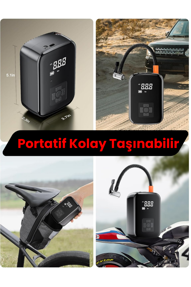 Taşınabilir Araba Hava Pompası 150PSI Hava Oto kompresörü 3600mAh Kablosuz LED Şarjlı Lastik Şişirme
