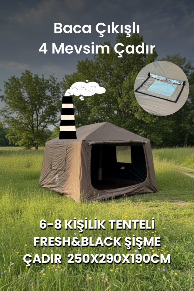 6-8 Kişilik Tenteli Fresh&Black Şişme Çadır (Baca Çıkışlı) 250x290x190cm