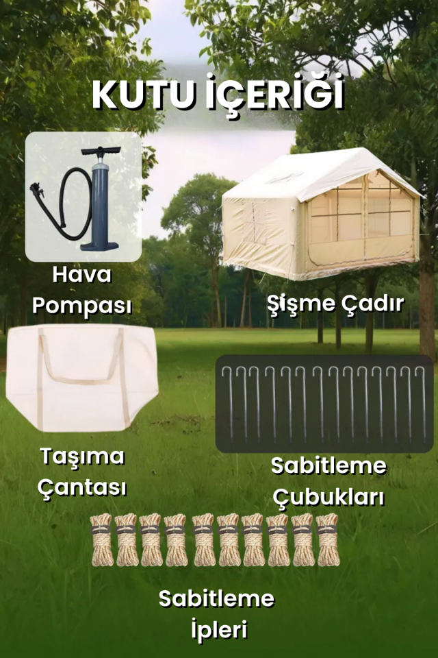 4 Mevsim Kullanım Şişme Kamp Çadırı Yüksek ve Cam Tavanlı (6-8 Kişilik) 300x250x220cm