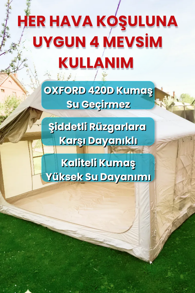 4 Mevsim Kullanım Şişme Kamp Çadırı Yüksek ve Cam Tavanlı (6-8 Kişilik) 300x250x220cm