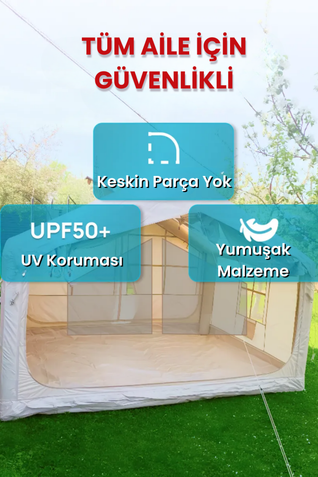 4 Mevsim Kullanım Şişme Kamp Çadırı Yüksek ve Cam Tavanlı (6-8 Kişilik) 300x250x220cm