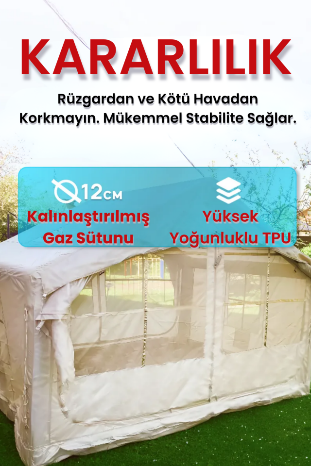 4 Mevsim Kullanım Şişme Kamp Çadırı Yüksek ve Cam Tavanlı (6-8 Kişilik) 300x250x220cm