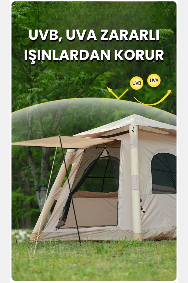 4 Kişilik Tenteli Şişme Çadır 210D Kumaş (Şişirme Pompası Hediye)